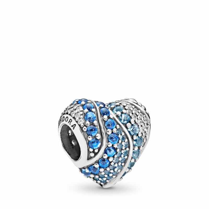 Pandora Aqua Heart Charm - Sterling Silver/Blue/Mixed Stones/Cubic Zirconia/Crystal - Canada | JI739